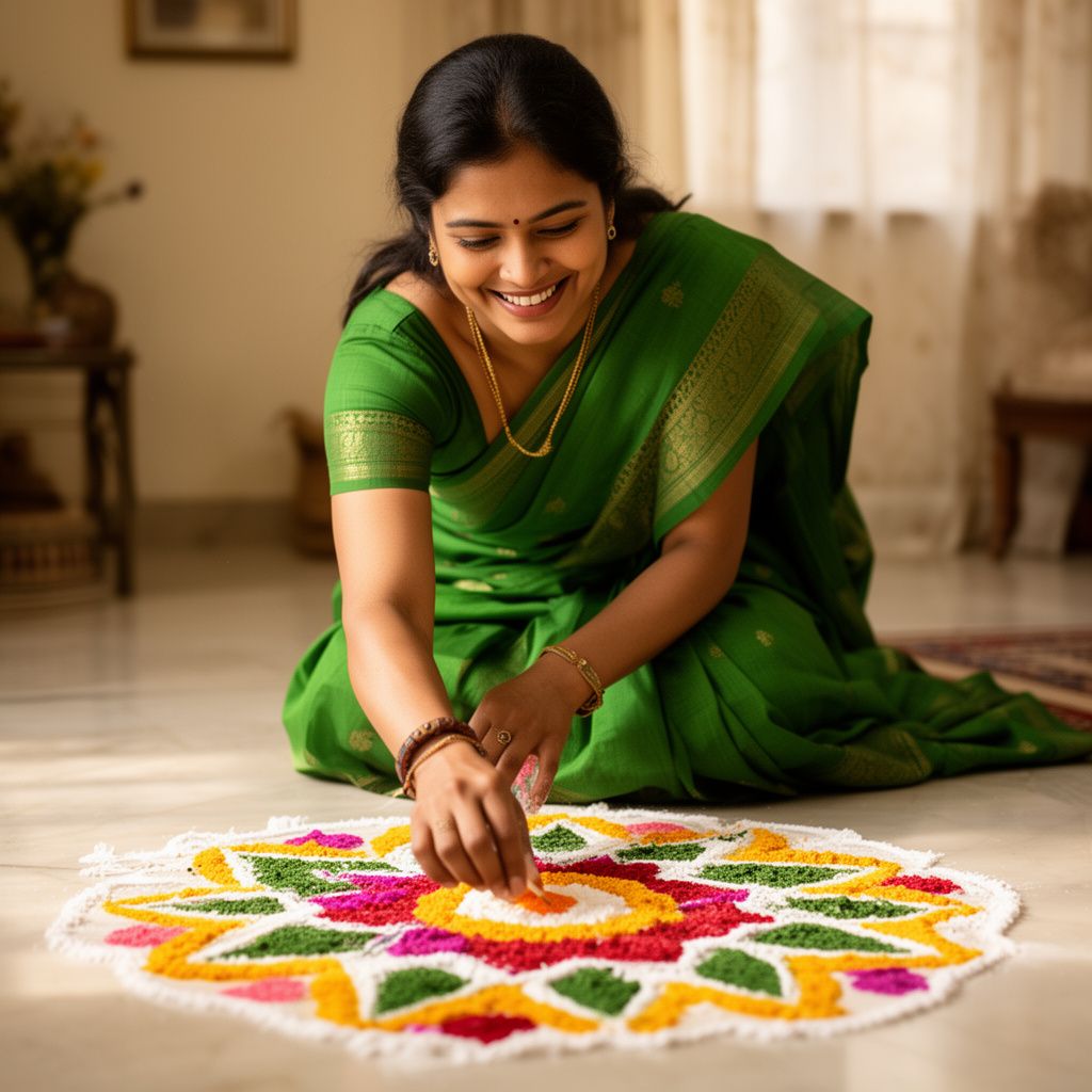Anita making rangoli